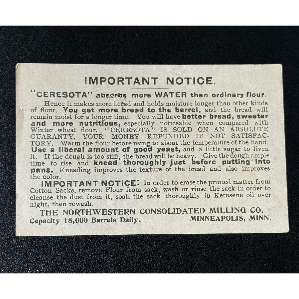 Pair 1905 & 1906 Ceresota Flour Trade Cards Gold Seal Boy Cutting Bread